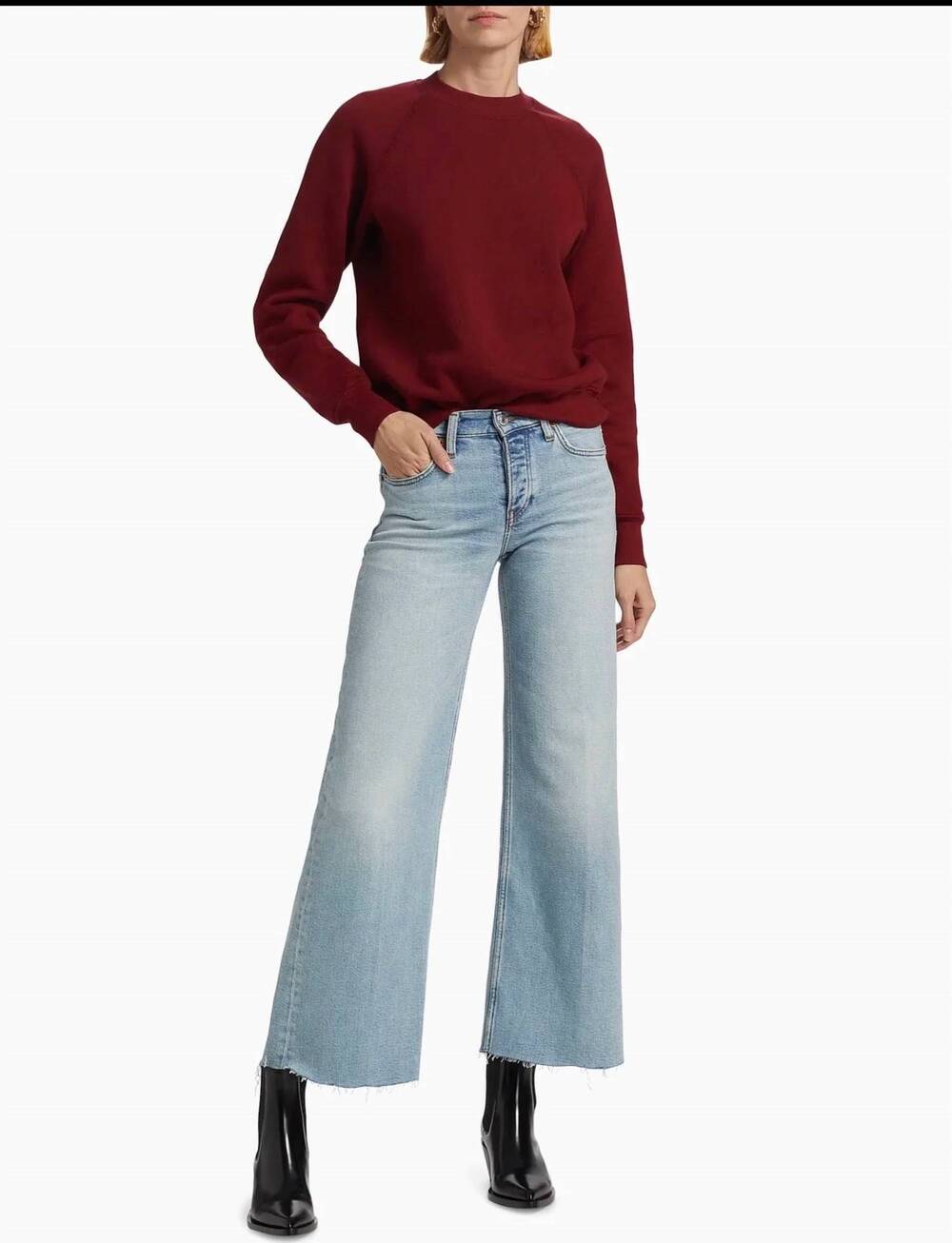 NEW RE/DONE women's mid rise stretch wide leg crop jeans in undertow